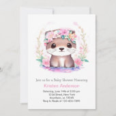 かわいいピンクのワイルドフラワーオッター魔法ガールベビーシャワー 招待状 (正面)