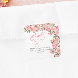 かわいいピンクのワイルドローズ ブライダルシャワー サンクス スクエアシール