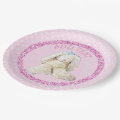 かわいいピンクのヴィンテージのバニーウサギのパーティーの紙皿 ペーパープレート (アングル)