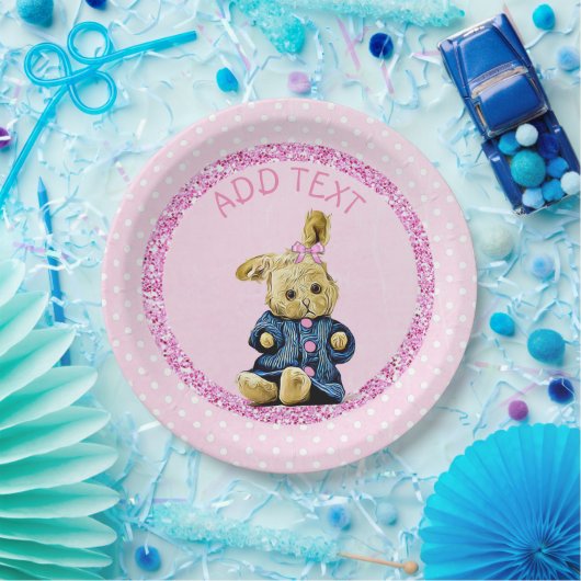 かわいいピンクのヴィンテージのバニーウサギのパーティーの紙皿 ペーパープレート (パーティー)