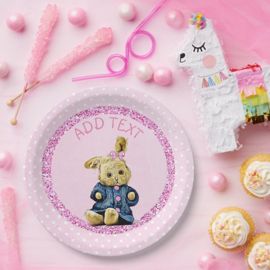 かわいいピンクのヴィンテージのバニーウサギのパーティーの紙皿 ペーパープレート (パーティー)