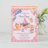 かわいいピンクのヴィンテージカーニバルサーカス赤ちゃんシャワー 招待状 (スタンド正面)