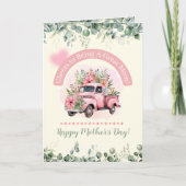 かわいいピンクのヴィンテージフラワートラック 母の日 シーズンカード (正面)