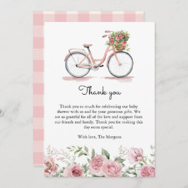 かわいいピンクのヴィンテージ自転車ガールベビーシャワー サンキューカード