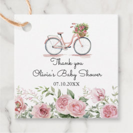 かわいいピンクのヴィンテージ自転車ガールベビーシャワー フェイバータグ