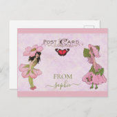 かわいいピンクのヴィンテージ花妖精 ポストカード (正面/裏面)