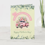 かわいいピンクのヴィンテージ フラワートラック 母の日 シーズンカード (正面)