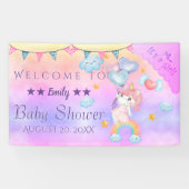 かわいいピンクの一角獣（ユニコーン）の女の子にハート風船 横断幕 (横)