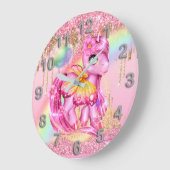 かわいいピンクの一角蝶の翼虹のグリッター ラージ壁時計 (傾斜)