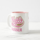 かわいいピンクの世界のベストの理容師 ツートーンマグカップ (正面左)