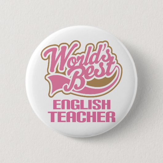かわいいピンクの世界の最も最高のな英語の先生 缶バッジ (正面)