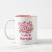 かわいいピンクの世界の最も最高のな言語療法士 ツートーンマグカップ (左)