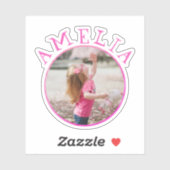 かわいいピンクの丸いフレーム名とフォトキッズステッカー シール (シート)