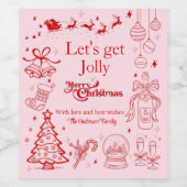 かわいいピンクの予測できなクリスマスカスタム文字 ワインラベル (シングルラベル)