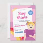 かわいいピンクの人形 ベビーシャワー招待状 招待状 (正面)