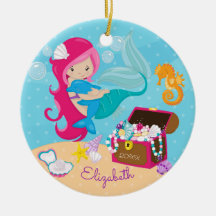 かわいいピンクの人魚とイルカのクリスマスオーナメント