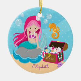 かわいいピンクの人魚のオーダーメイドクリスマスオーナメント セラミックオーナメント