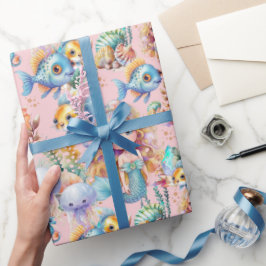 かわいいピンクの人魚のラッピング紙 ラッピングペーパー