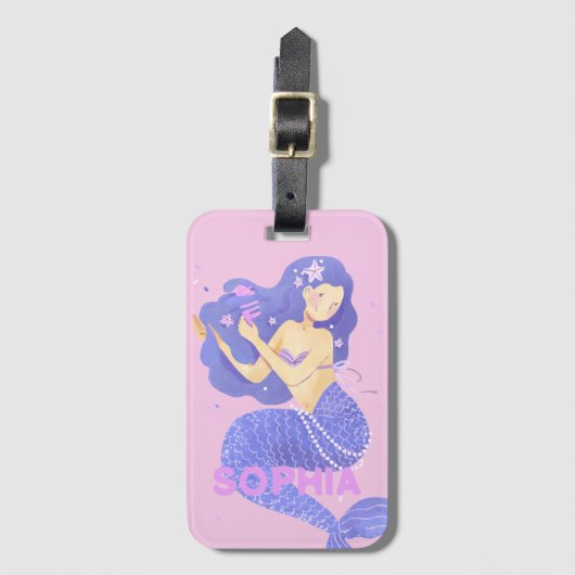 かわいいピンクの人魚の名前(キッズパーソナライズされた) ラゲッジタグ (正面縦)