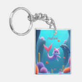 かわいいピンクの人魚の子猫 キーホルダー (正面左)