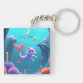 かわいいピンクの人魚の子猫 キーホルダー (裏面)