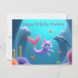 かわいいピンクの人魚の子猫 ポストカード