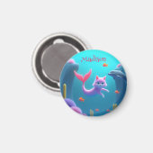 かわいいピンクの人魚の子猫 マグネット (正面/裏面)