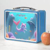 かわいいピンクの人魚の子猫 メタルランチボックス (インサイチュ)