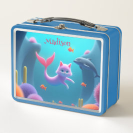 かわいいピンクの人魚の子猫 メタルランチボックス