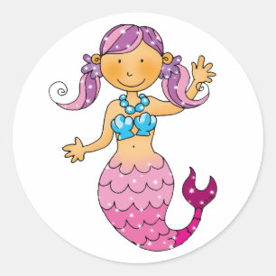 かわいいピンクの人魚 ラウンドシール
