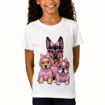 かわいいピンクの仔犬のガールズTシャツ