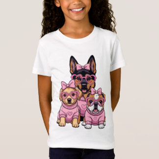 かわいいピンクの仔犬のガールズTシャツ Tシャツ