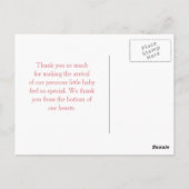 かわいいピンクの傘と弓の赤ちゃんシャワーありがとう ポストカード (裏面)