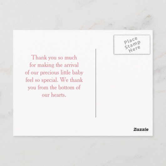 かわいいピンクの傘と弓の赤ちゃんシャワーありがとう ポストカード (裏面)