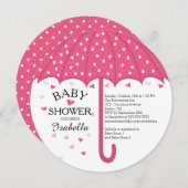 かわいいピンクの傘の女の子ベビーシャワー招待状 招待状 (正面/裏面)