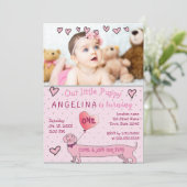 かわいいピンクの写真1歳の誕生日 招待状 (スタンド正面)