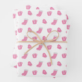 かわいいピンクの冬のクリスマスパターン ラッピングペーパーシート (インサイチュ)