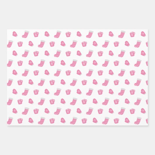 かわいいピンクの冬のクリスマスパターン ラッピングペーパーシート (正面)
