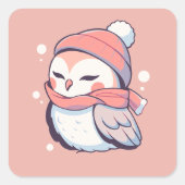 かわいいピンクの冬のクリスマスフクロウかわいい スクエアシール (正面)
