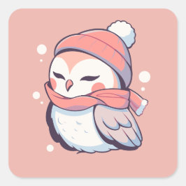 かわいいピンクの冬のクリスマスフクロウかわいい スクエアシール