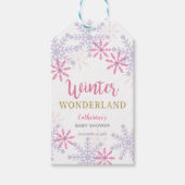 かわいいピンクの冬ワンダーランド赤ちゃんシャワー雪 ギフトタグ (正面)