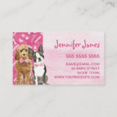 かわいいピンクの前足の骨と犬のグルーミングペット 名刺 (裏面)