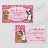 かわいいピンクの前足の骨と犬のグルーミングペット 名刺 (正面/裏面)