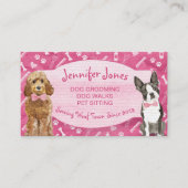 かわいいピンクの前足の骨と犬のグルーミングペット 名刺 (正面)