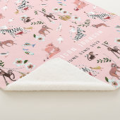 かわいいピンクの動物のナマケモノ、ゼブラ&バード子供部屋 シェルパブランケット (3/4)