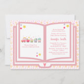 かわいいピンクの動物電車の本テーマ赤ちゃんシャワー 招待状 (正面)