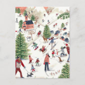 かわいいピンクの北欧の冬のクリスマス シーズンポストカード (正面)