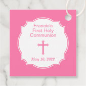 かわいいピンクの十字少女の最初の聖餐式 フェイバータグ (裏面)