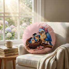 かわいいピンクの卒業バードラウンドピロー ラウンドクッション