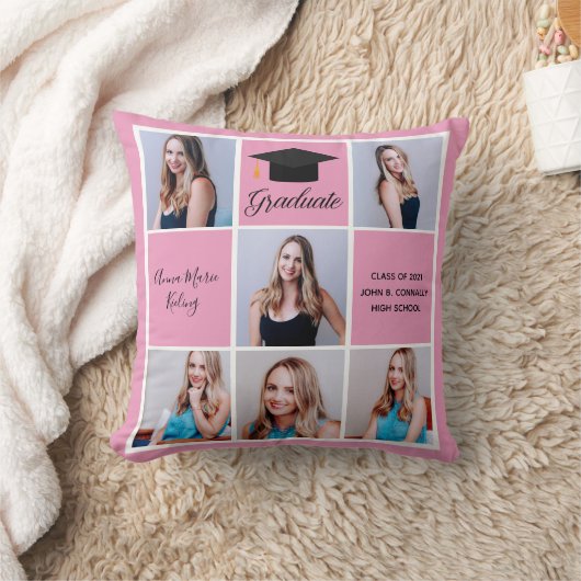 かわいいピンクの卒業式シニアポートレートフォトコラージュ クッション (ブランケット)